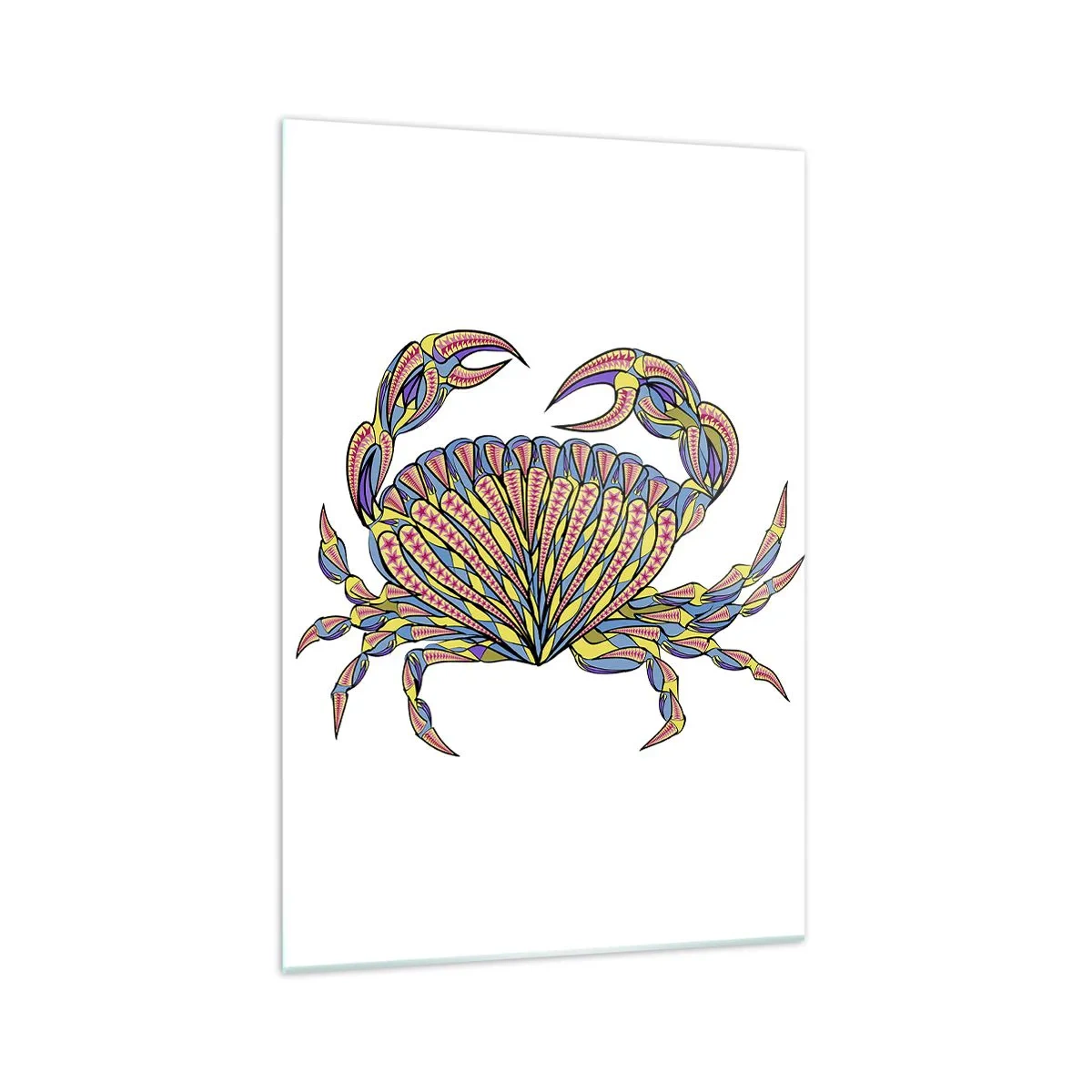 Impression sur verre - Image sur verre - Crabe coloré dans un style artistique - 70x100cm - Bijoux de la mer - Décoration murale moderne pour le salon et la chambre ARTTOR