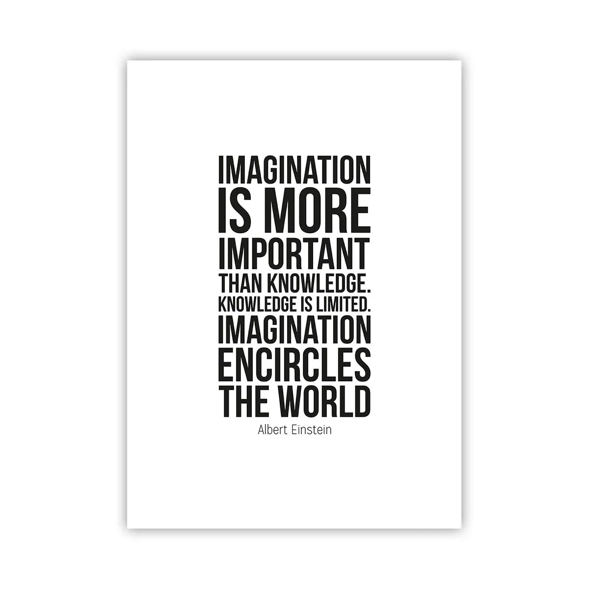 Affiche - Poster - Une citation sur l'imagination sur fond blanc - 50x70cm - Einstein sur le pouvoir de l'imagination - Décoration murale moderne pour le salon et la chambre ARTTOR