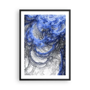 Affiche dans un cadre noir - Poster - Vagues abstraites dans des tons de bleu et de gris - 50x70cm - La naissance d'une vague - Décoration murale moderne pour le salon et la chambre ARTTOR