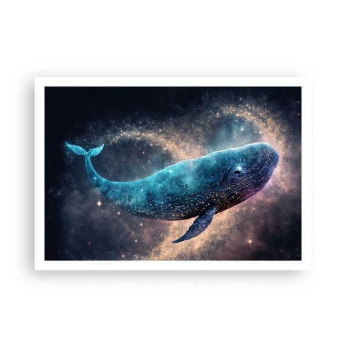 Affiche - Poster - Une baleine spatiale avec une galaxie en arrière-plan - 100x70cm - Un tel monde existe… - Décoration murale moderne pour le salon et la chambre ARTTOR