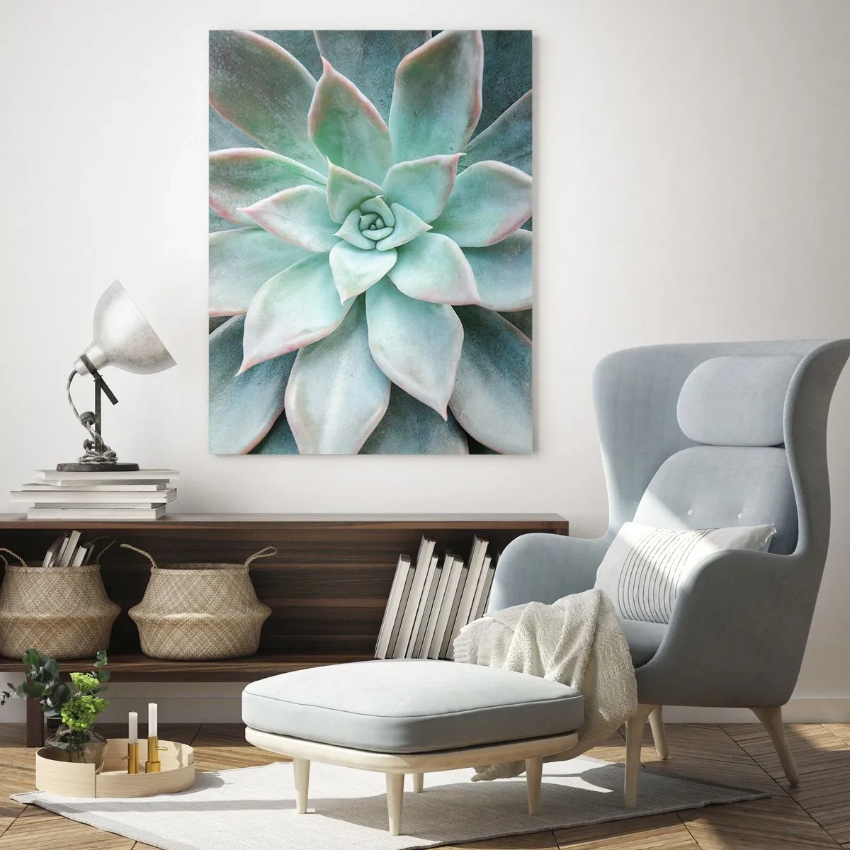 Impression sur verre - Image sur verre - Gros plan d'une succulente verte - 70x100cm - Le coeur du désert - Décoration murale moderne pour le salon et la chambre ARTTOR