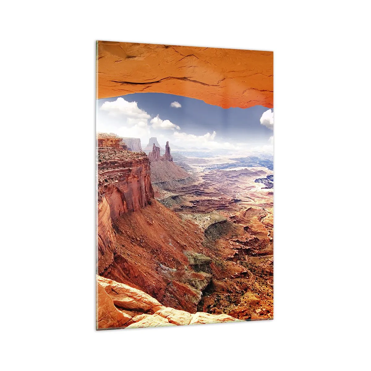 Impression sur verre - Image sur verre - Canyon vu à travers une fenêtre rocheuse aux tons rocheux chauds - 70x100cm - Sculpté par la nature elle-même - Décoration murale moderne pour le salon et la chambre ARTTOR