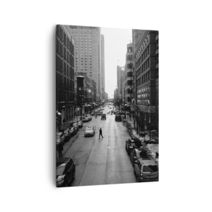 Impression sur toile - Image sur toile - Une rue en noir et blanc au milieu de la ville avec des voitures et des piétons - 50x70cm - Un autre jour comme tous les autres jours - Décoration murale moderne pour le salon et la chambre ARTTOR