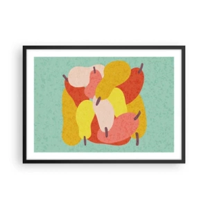 Affiche dans un cadre noir - Poster - Poires abstraites colorées sur fond vert - 70x50cm - Essayez le soleil d'été - Décoration murale moderne pour le salon et la chambre ARTTOR