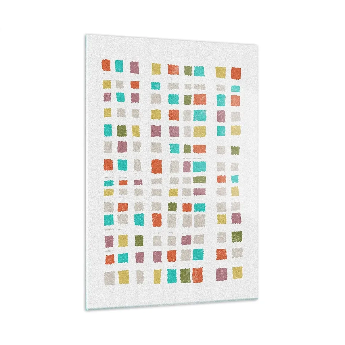 Impression sur verre - Image sur verre - Mosaïque colorée de carrés sur fond blanc dans un style abstrait - 50x70cm - Jeu inconnu - Décoration murale moderne pour le salon et la chambre ARTTOR