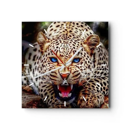Horloge murale - Pendule murale - Un léopard menaçant aux yeux bleus intenses - 30x30cm - La colère de la beauté ne fait pas de mal - Décoration murale moderne pour le salon et la chambre ARTTOR