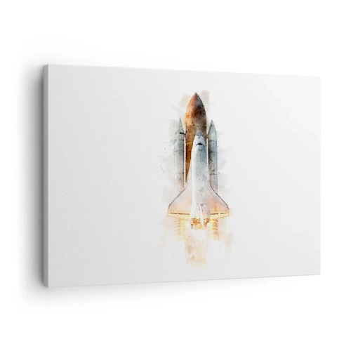 Impression sur toile - Image sur toile - Une interprétation artistique à l'aquarelle d'une navette spatiale au décollage - 70x50cm - Des explorateurs pour commencer - Décoration murale moderne pour le salon et la chambre ARTTOR