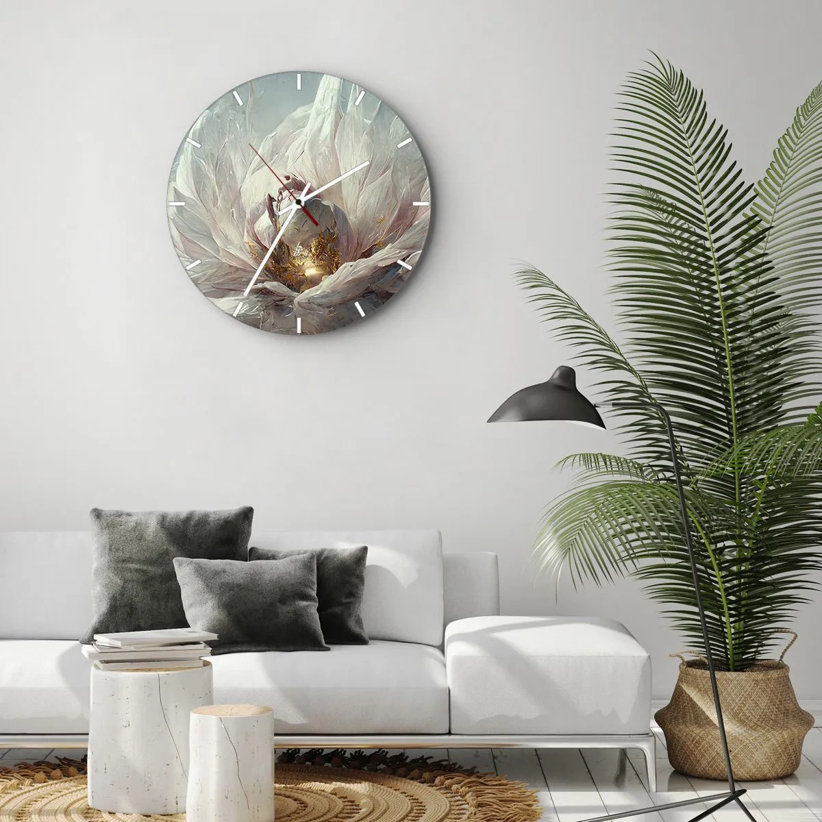 Horloge murale - Pendule murale - Une large fleur aux tons clairs avec un centre brillant - 30x30cm - Il fleurit une fois tous les cent ans - Décoration murale moderne pour le salon, la cuisine et la chambre ARTTOR