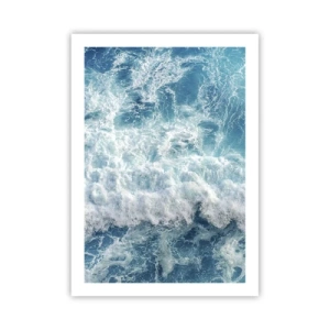 Affiche - Poster - Vagues de mer dynamiques dans des tons de bleu - 50x70cm - Joyeusement et en sautant - Décoration murale moderne pour le salon et la chambre ARTTOR