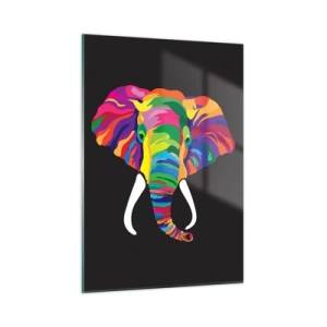 Impression sur verre - Image sur verre - Un éléphant coloré sur fond noir dans un style artistique - 50x70cm - L'éléphant qui aimait se baigner dans un arc-en-ciel - Décoration murale moderne pour le salon et la chambre ARTTOR