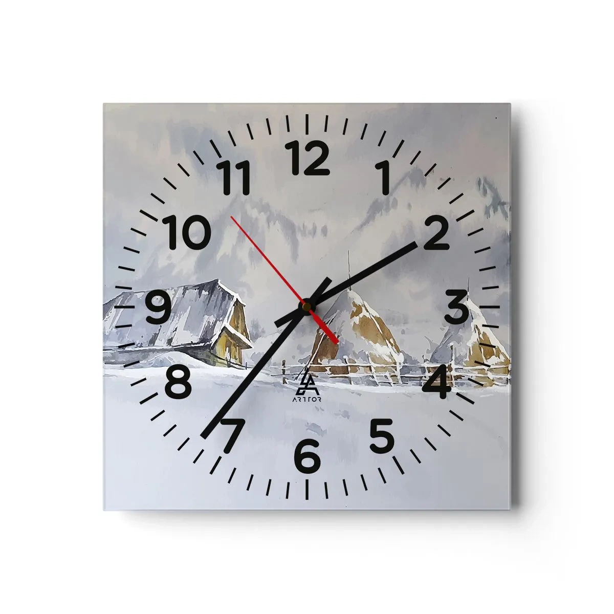 Horloge murale - Pendule murale - Dans une vallée enneigée - 30x30 cm