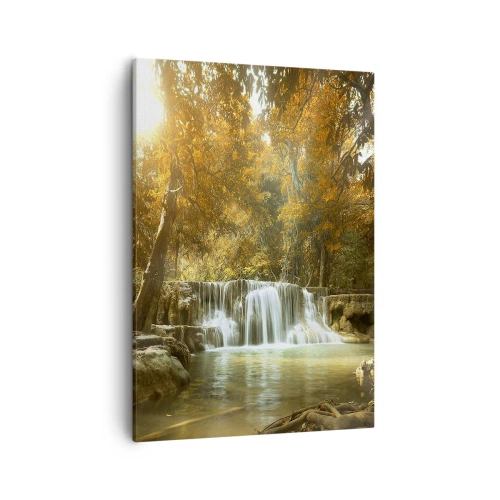 Impression sur toile - Image sur toile - Paysage d'automne avec une cascade - 50x70cm - Cascade du parc - Décoration murale moderne pour le salon et la chambre ARTTOR