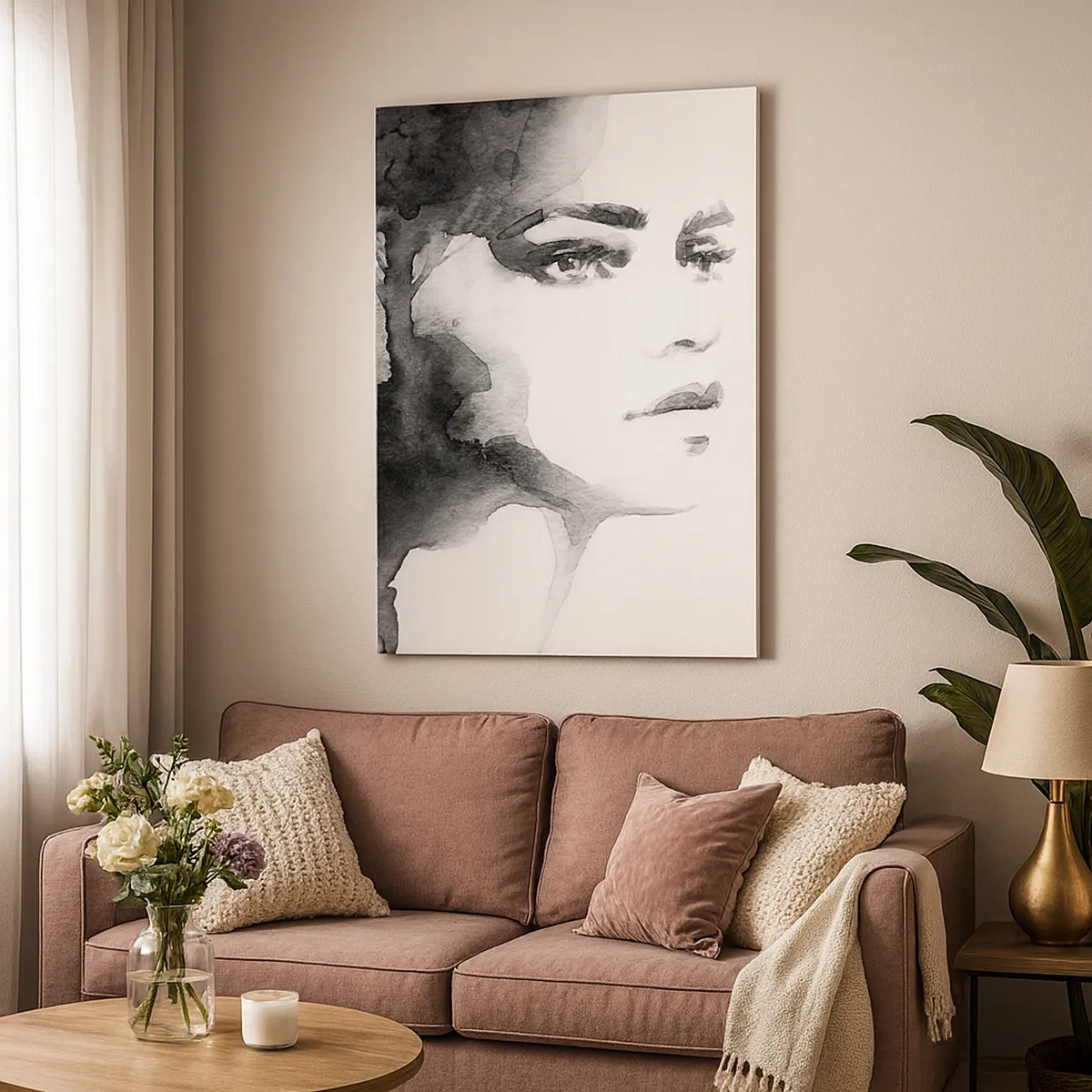 Impression sur toile - Image sur toile - Un portrait subtil d'une femme dans des tons de noir et blanc - 50x70cm - Fait de mystère et de brouillard - Décoration murale moderne pour le salon et la chambre ARTTOR