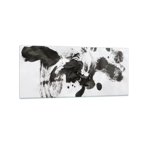 Impression sur verre - Image sur verre - Composition abstraite de taches noires sur fond blanc - 120x50cm - De la méthode dans la folie ? - Décoration murale moderne pour le salon et la chambre ARTTOR