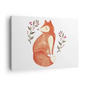 Impression sur toile - Image sur toile - Un renard aquarelle entouré de brindilles avec des baies - 70x50cm - Petit rouquin - Décoration murale moderne pour le salon et la chambre ARTTOR