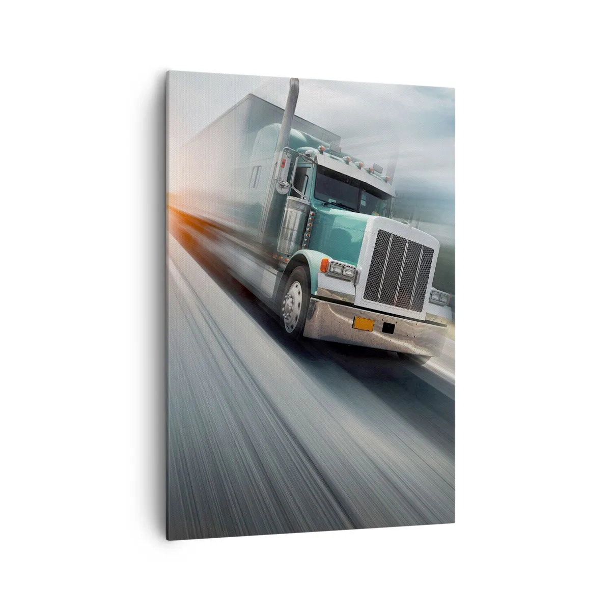 Impression sur toile - Image sur toile - Un camion sur l'autoroute en mouvement au coucher du soleil - 70x100cm - Le géant américain est en fuite - Décoration murale moderne pour le salon et la chambre ARTTOR