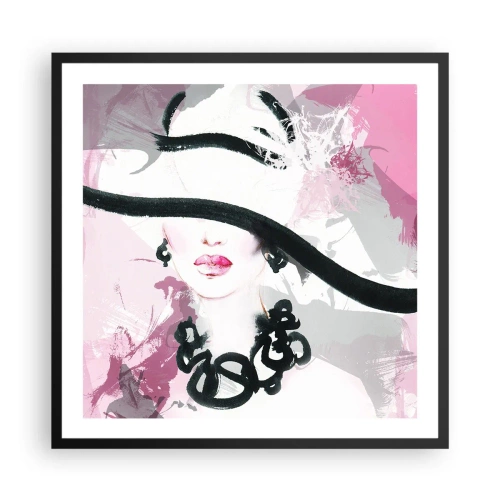 Affiche dans un cadre noir - Poster - Portrait d'une dame en noir et rose - 60x60 cm