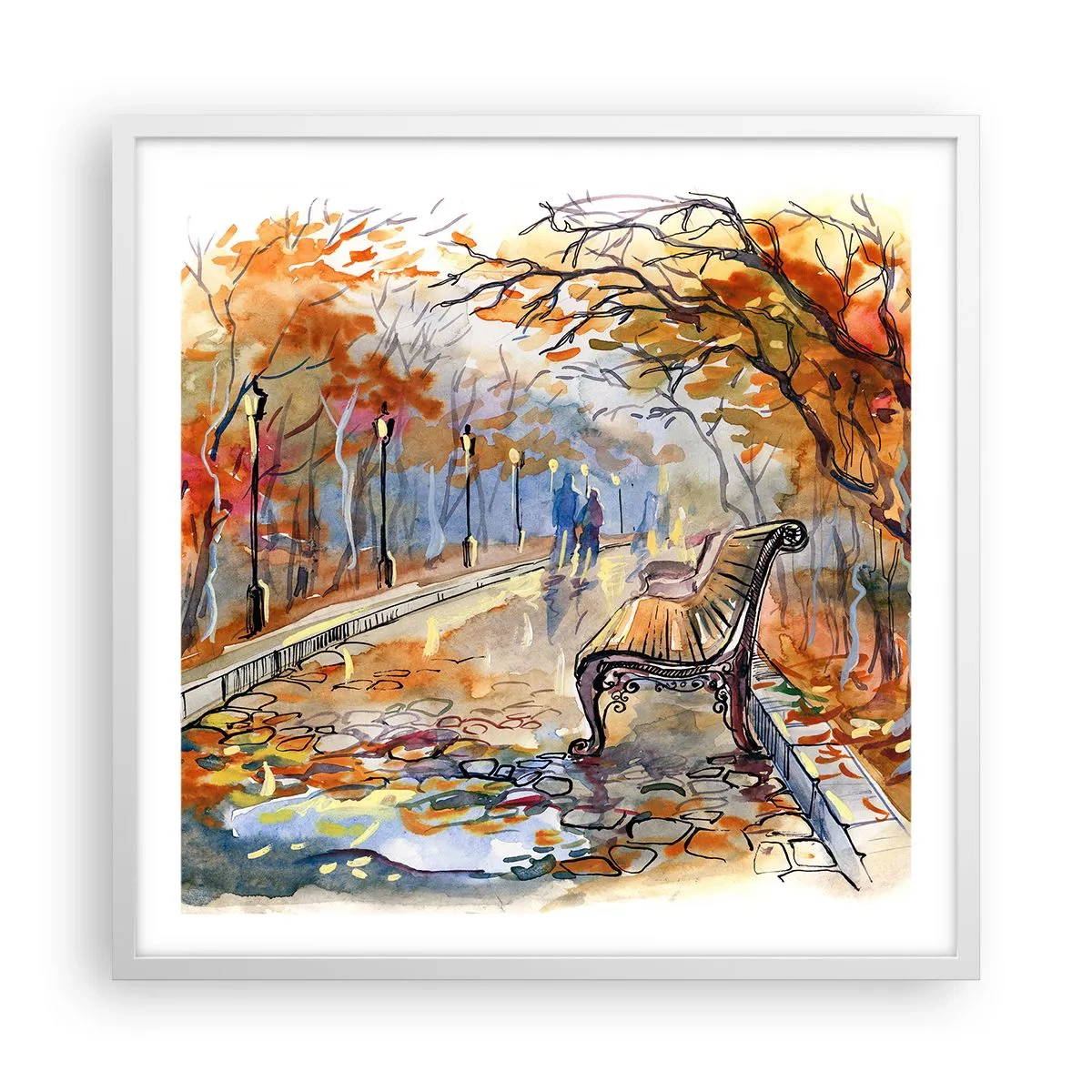 Affiche dans un cadre blanc - Poster - Errer ensemble à l'automne - 60x60 cm