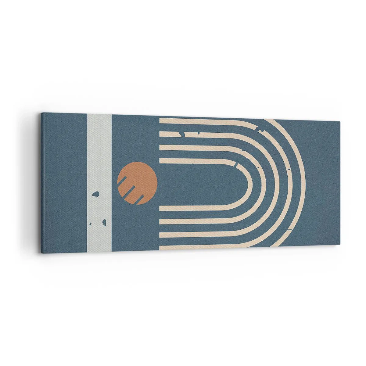 Impression sur toile - Image sur toile - Motif géométrique dans les tons bleu marine, beige et orange sur fond sombre - 120x50cm - Géométrie sur la grenade - Décoration murale moderne pour le salon et la chambre ARTTOR