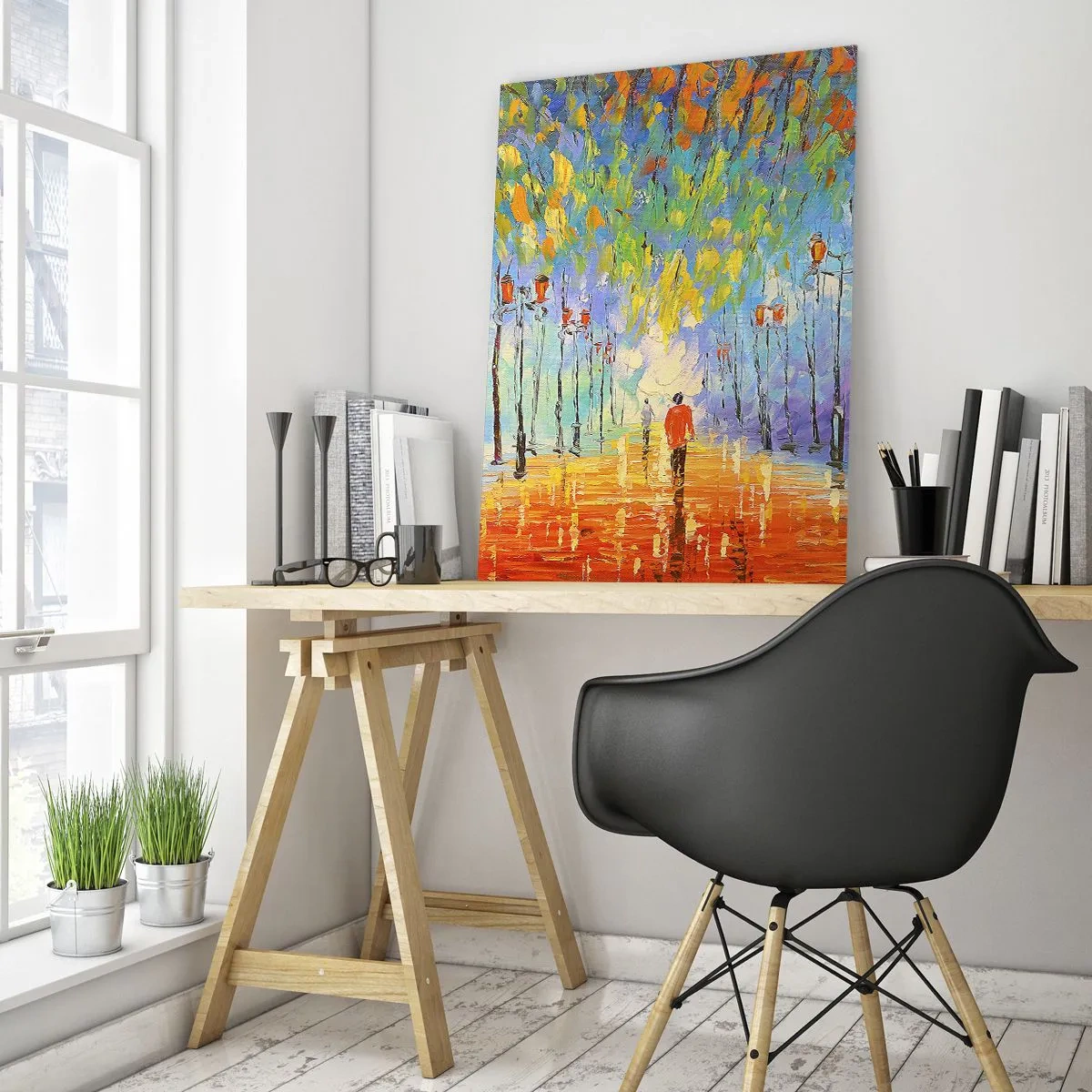 Impression sur verre - Image sur verre - Une promenade pittoresque parmi les lanternes par une nuit pluvieuse - 80x120cm - Chant nocturne de la pluie - Décoration murale moderne pour le salon et la chambre ARTTOR