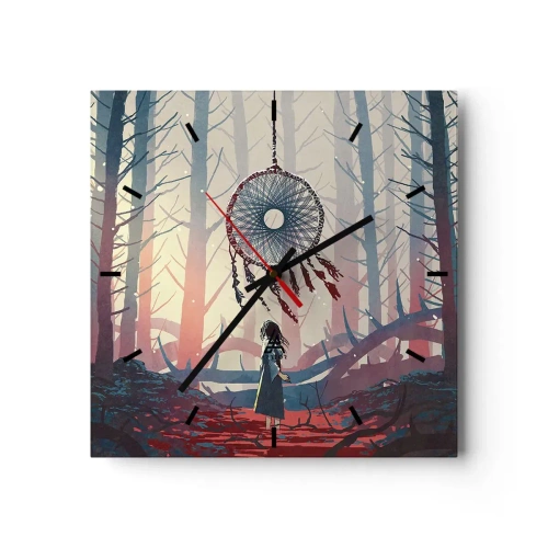 Horloge murale - Pendule murale - Scène de forêt avec un attrape-rêves géant - 30x30cm - Rituel secret du bonheur - Décoration murale moderne pour le salon et la chambre ARTTOR