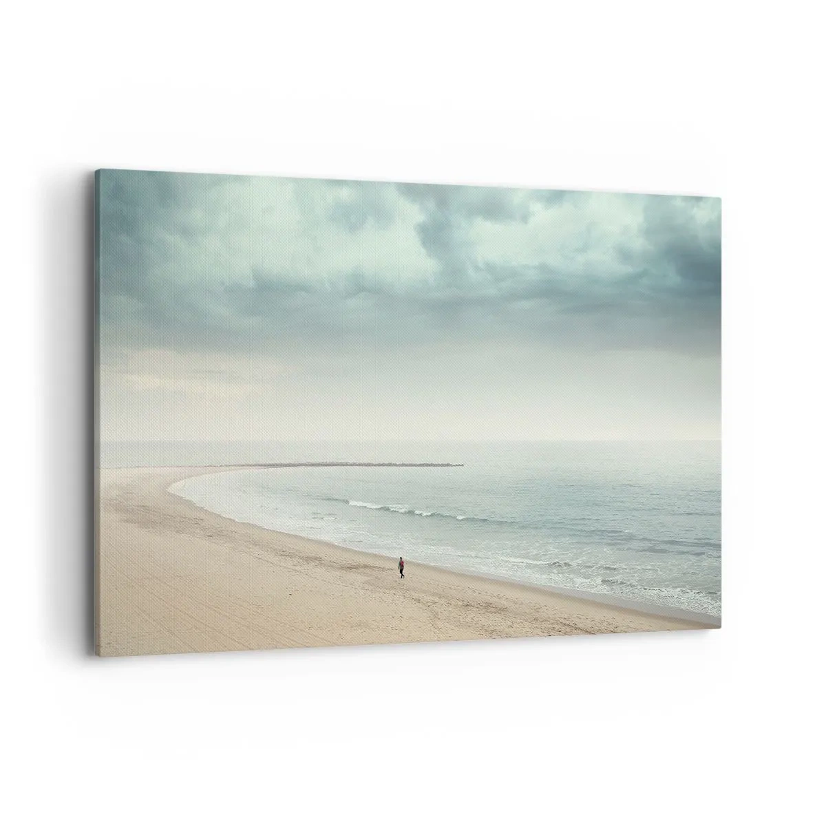 Impression sur toile - Image sur toile - Une silhouette solitaire sur une plage déserte au bord d'une mer calme - 120x80cm - à la recherche de la paix - Décoration murale moderne pour le salon et la chambre ARTTOR