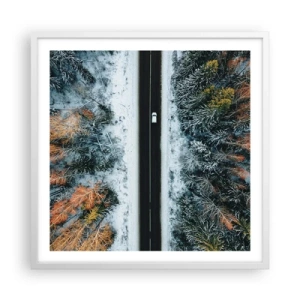 Affiche dans un cadre blanc - Poster - Couper à travers la forêt d'hiver - 60x60 cm