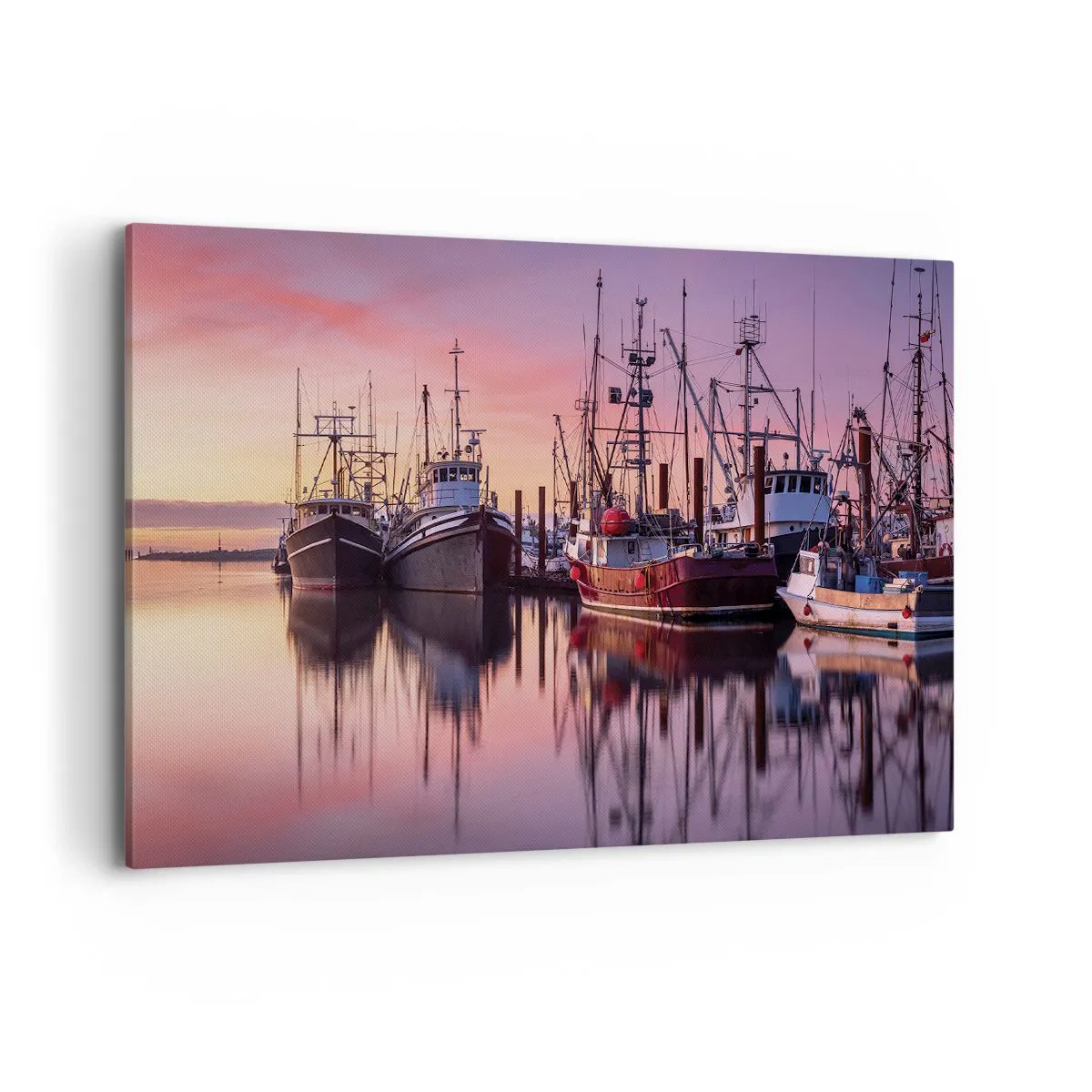 Impression sur toile - Image sur toile - Bateaux de pêche dans le port au coucher du soleil - 100x70cm - Avant le jour suivant - Décoration murale moderne pour le salon et la chambre ARTTOR
