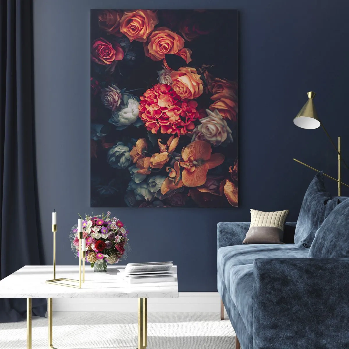 Impression sur verre - Image sur verre - Un bouquet de fleurs variées aux tons sombres - 80x120cm - Comme chez les maîtres hollandais - Décoration murale moderne pour le salon et la chambre ARTTOR