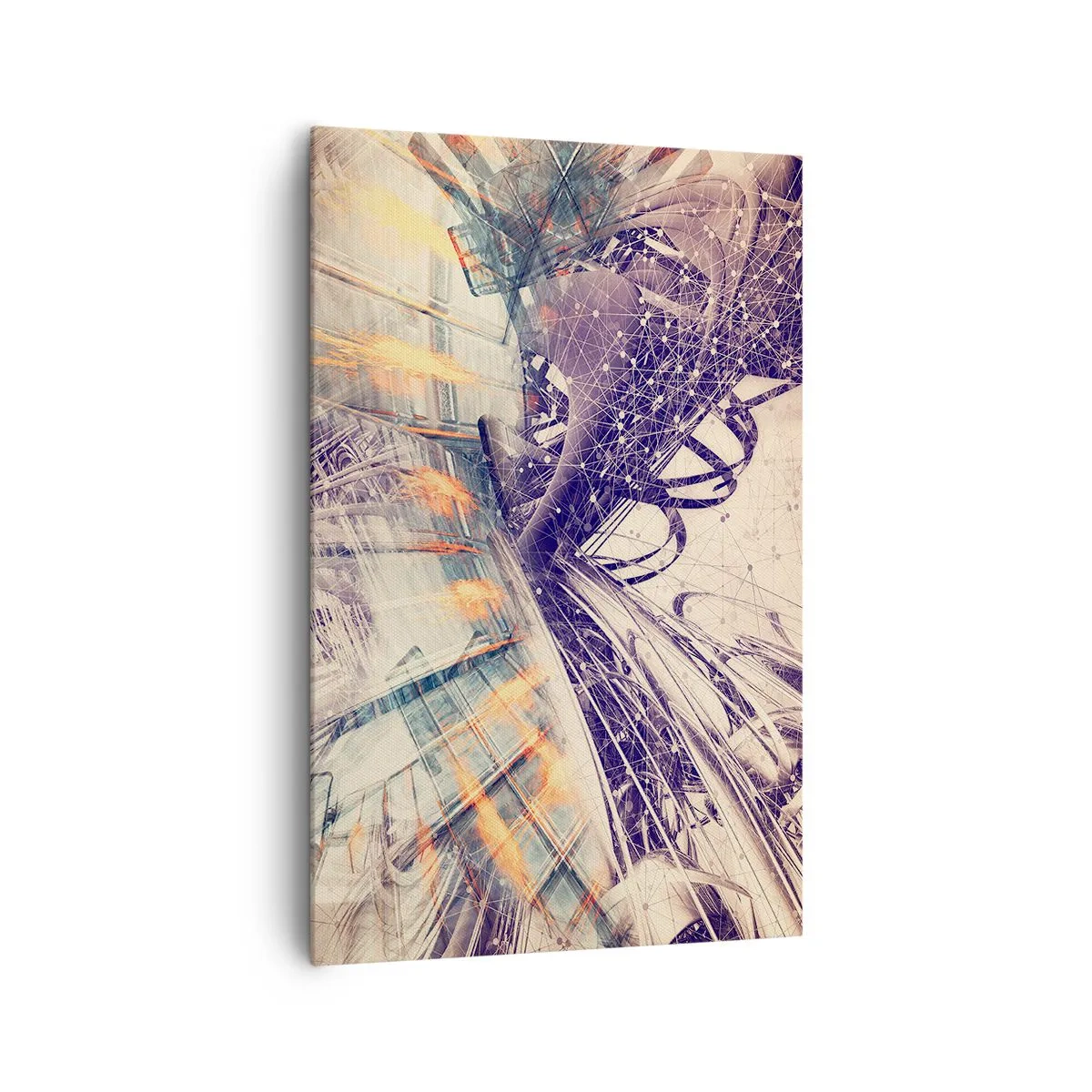 Impression sur toile - Image sur toile - Abstraction dynamique dans les tons beige et violet - 80x120cm - En grande hâte - Décoration murale moderne pour le salon et la chambre ARTTOR