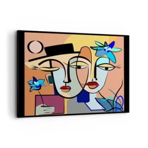 Impression sur toile - Image sur toile - Portraits cubistes aux couleurs vives avec un motif floral - 100x70cm - Le Rendez-vous de Picasso - Décoration murale moderne pour le salon et la chambre ARTTOR