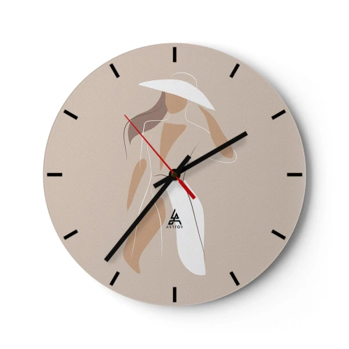 Horloge murale - Pendule murale - Femme élégante avec un chapeau sur fond beige - 30x30cm - Lea mode est un jeu - Décoration murale moderne pour le salon, la cuisine et la chambre ARTTOR