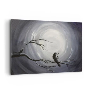 Impression sur toile - Image sur toile - Oiseau noir sur une branche au clair de lune - 100x70cm - La clé du mystère de la nuit - Décoration murale moderne pour le salon et la chambre ARTTOR