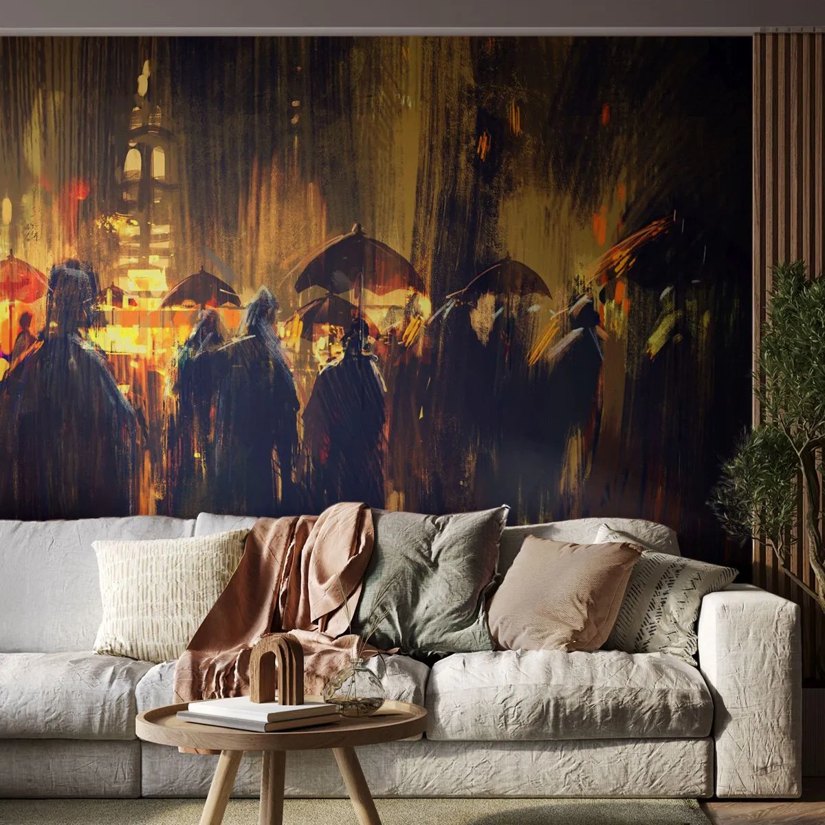 Papier Peint Photo Standard Eco - Adeptes de la pluie - Ville, Personnes, Parapluie - 250x175 cm