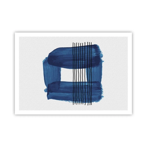 Affiche - Poster - Motif abstrait dans des tons de bleu avec des lignes noires - 100x70cm - Composition noire-bleue - Décoration murale moderne pour le salon et la chambre ARTTOR