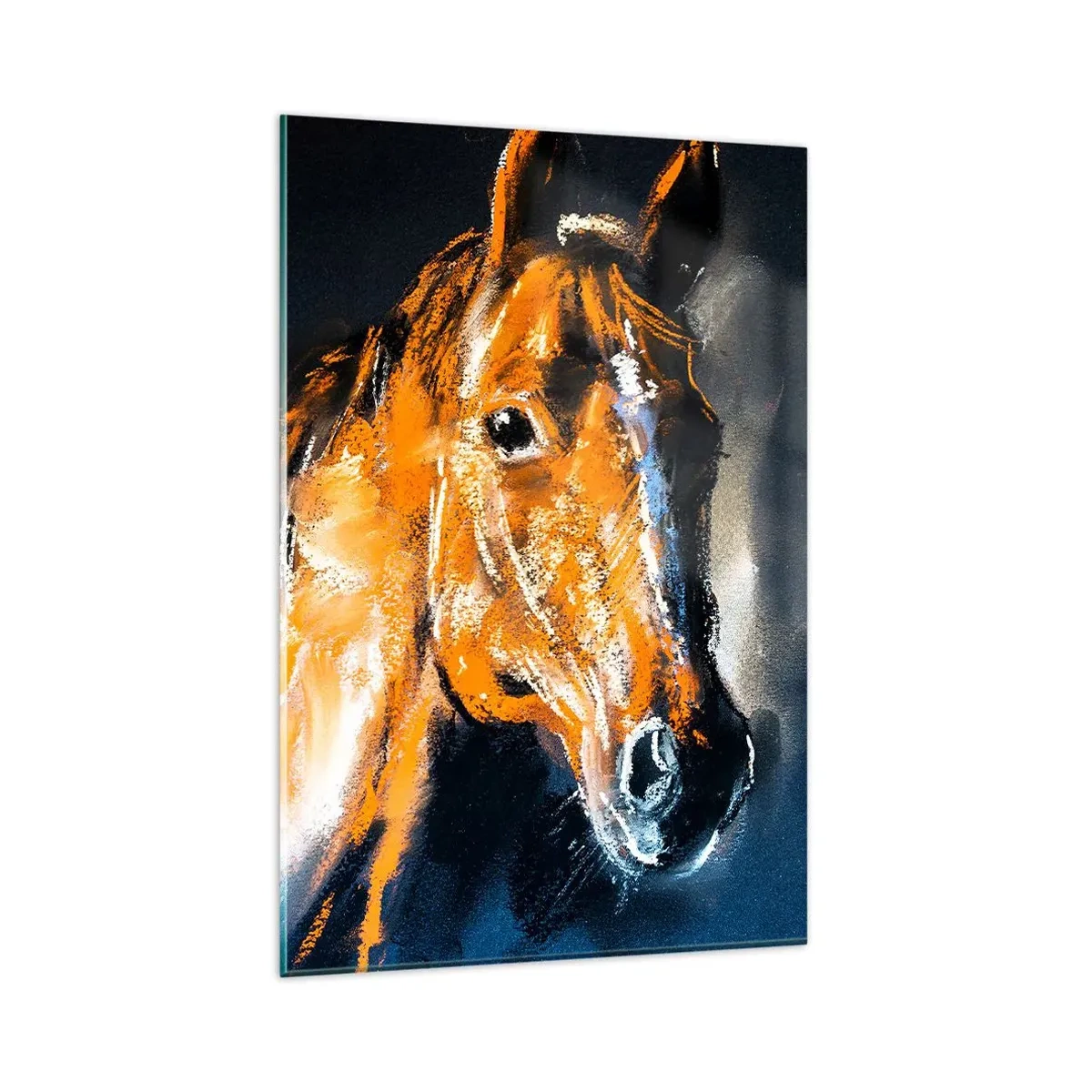 Impression sur verre - Image sur verre - Portrait d'un cheval dans un style pictural dynamique - 80x120cm - Et alors, tu y vas ? - Décoration murale moderne pour le salon et la chambre ARTTOR
