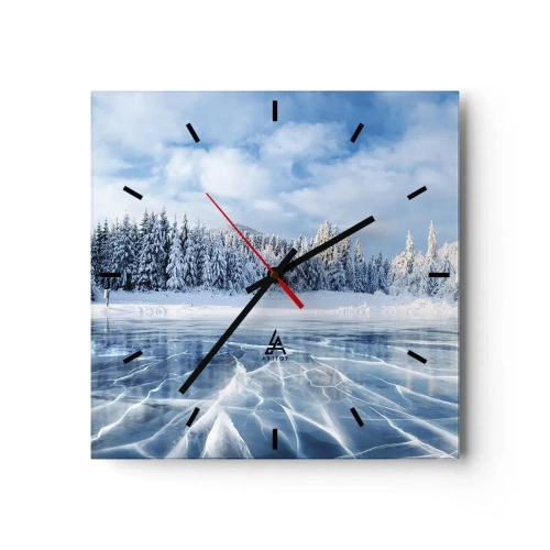 Horloge murale - Pendule murale - Un lac gelé entouré d'une forêt enneigée - 30x30cm - Vue éblouissante et cristalline - Décoration murale moderne pour le salon et la chambre ARTTOR