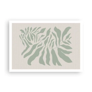 Affiche - Poster - Un motif de brindilles délicat avec des feuilles dans une nuance de vert émeraude - 100x70cm - Brindille d'émeraude - Décoration murale moderne pour le salon et la chambre ARTTOR