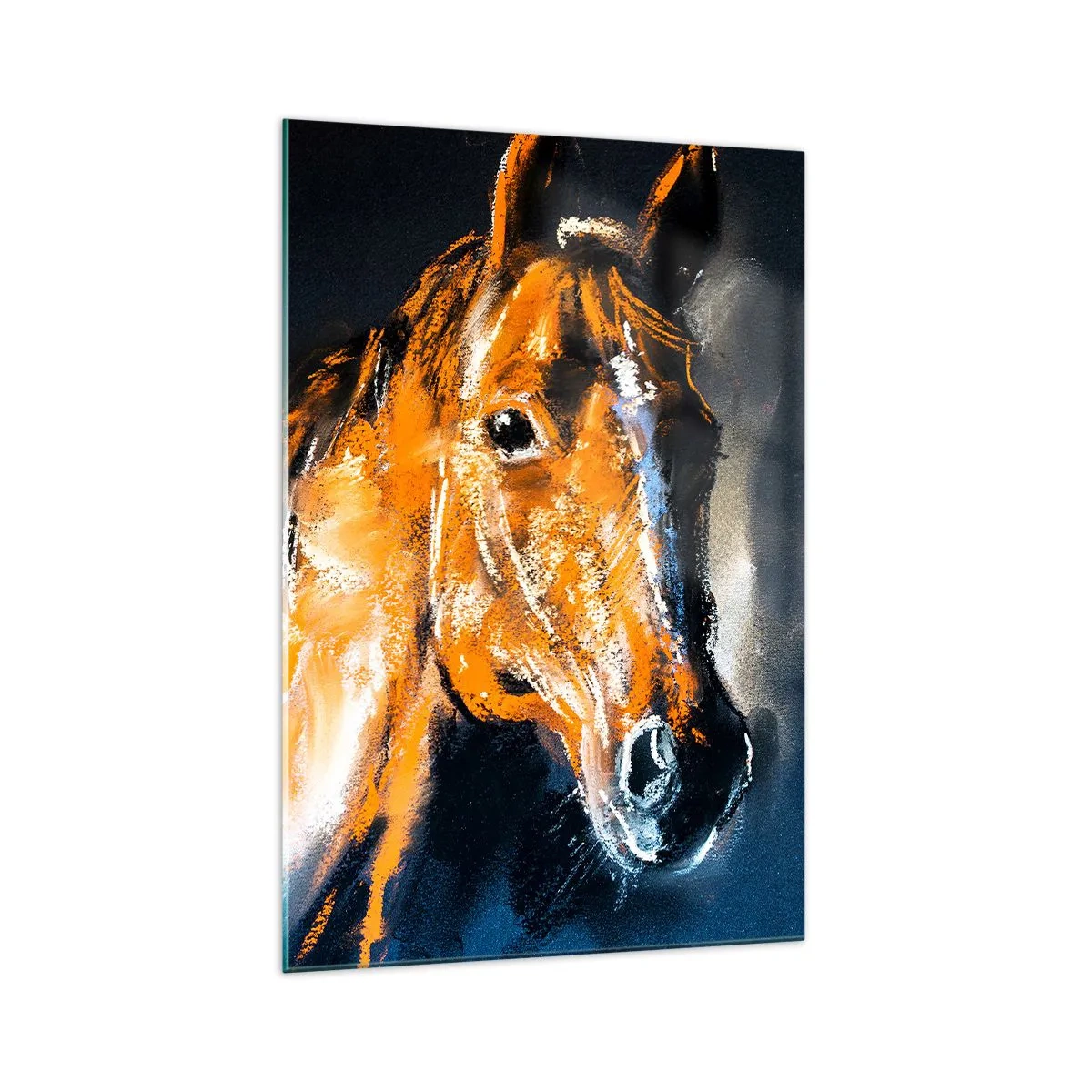 Impression sur verre - Image sur verre - Portrait d'un cheval dans un style pictural dynamique - 70x100cm - Et alors, tu y vas ? - Décoration murale moderne pour le salon et la chambre ARTTOR