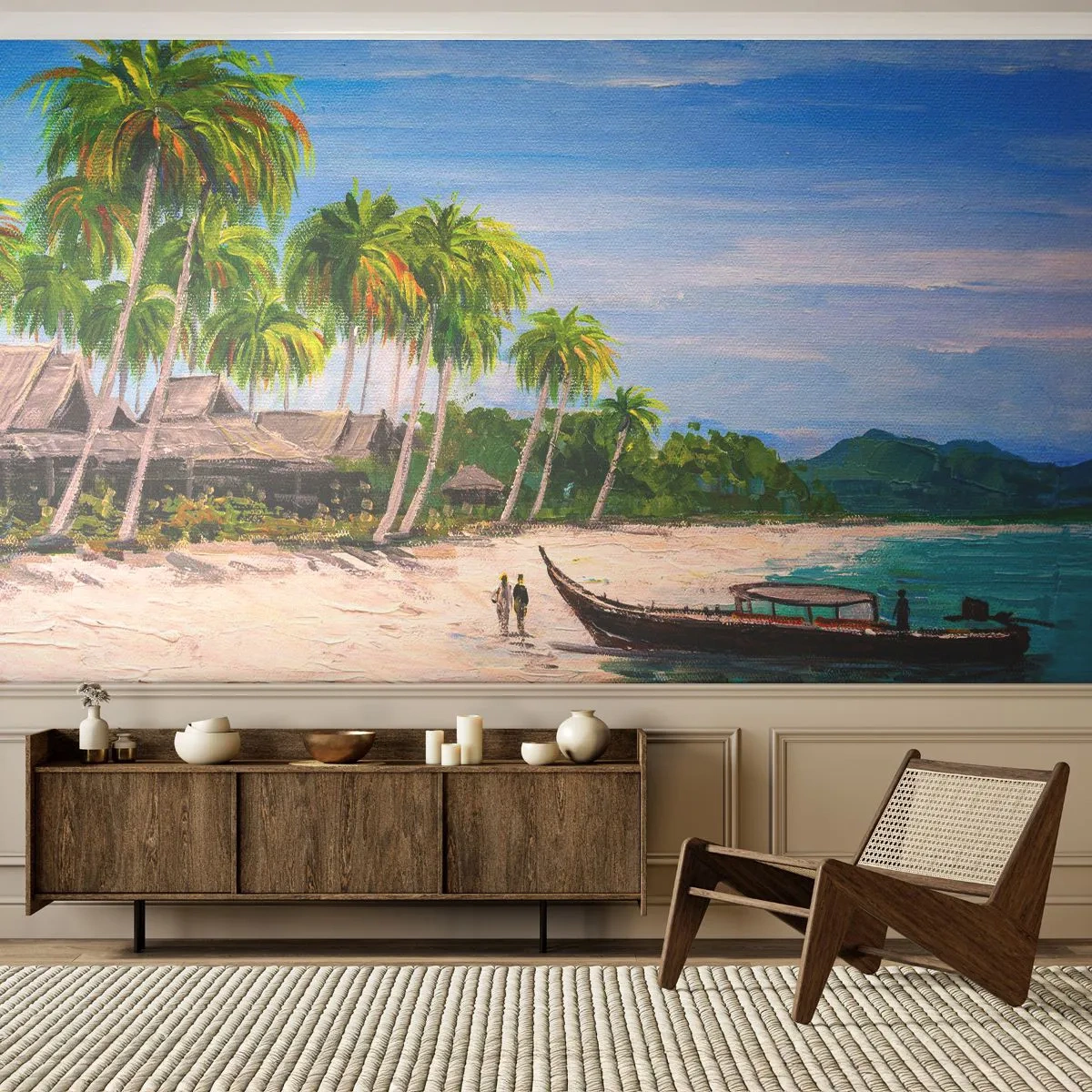 Papier Peint Photo Premium Sand - Rêve exotique - Plage, Exotisme, palmiers - 450x315 cm