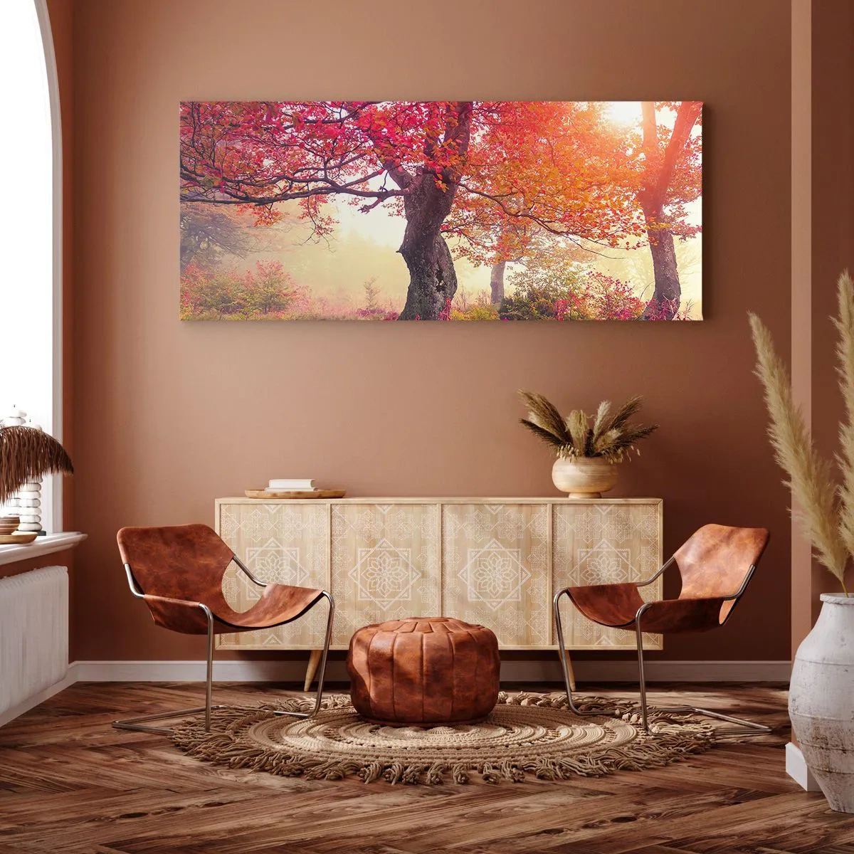 Impression sur toile - Image sur toile - Paysage d'automne avec des arbres aux couleurs intenses - 160x50cm - Frénésie de floraison - Décoration murale moderne pour le salon et la chambre ARTTOR