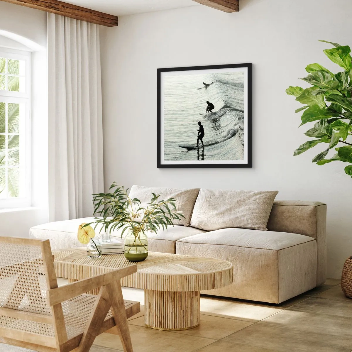 Affiche dans un cadre noir - Poster - A la rencontre de la vague - 50x50 cm
