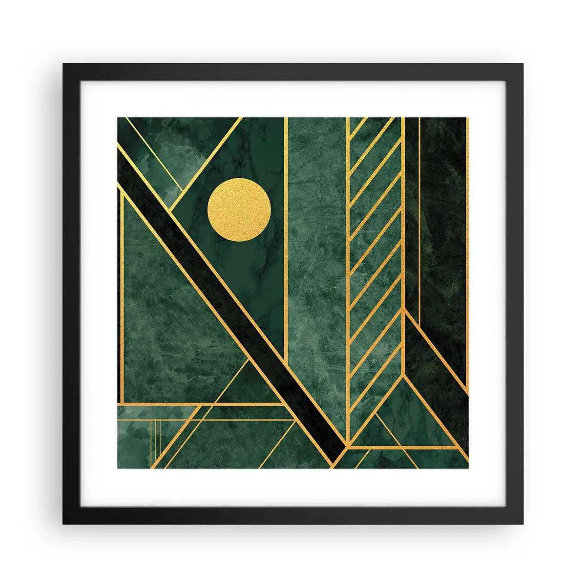 Affiche dans un cadre noir - Poster - Dynamique or et azur - 40x40 cm