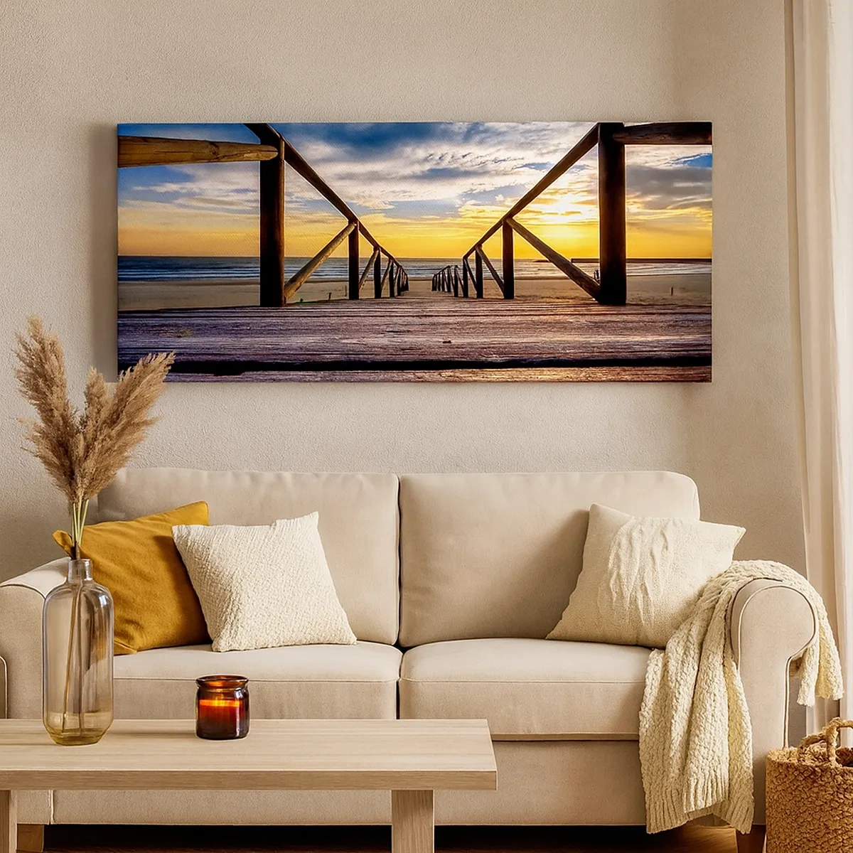 Impression sur toile - Image sur toile - Directement sur une plage calme au coucher de soleil - 30x30 cm