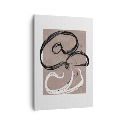 Impression sur toile - Image sur toile - Abstraction en noir et blanc sur fond beige - 70x100cm - Composition – la recherche de la plénitude - Décoration murale moderne pour le salon et la chambre ARTTOR