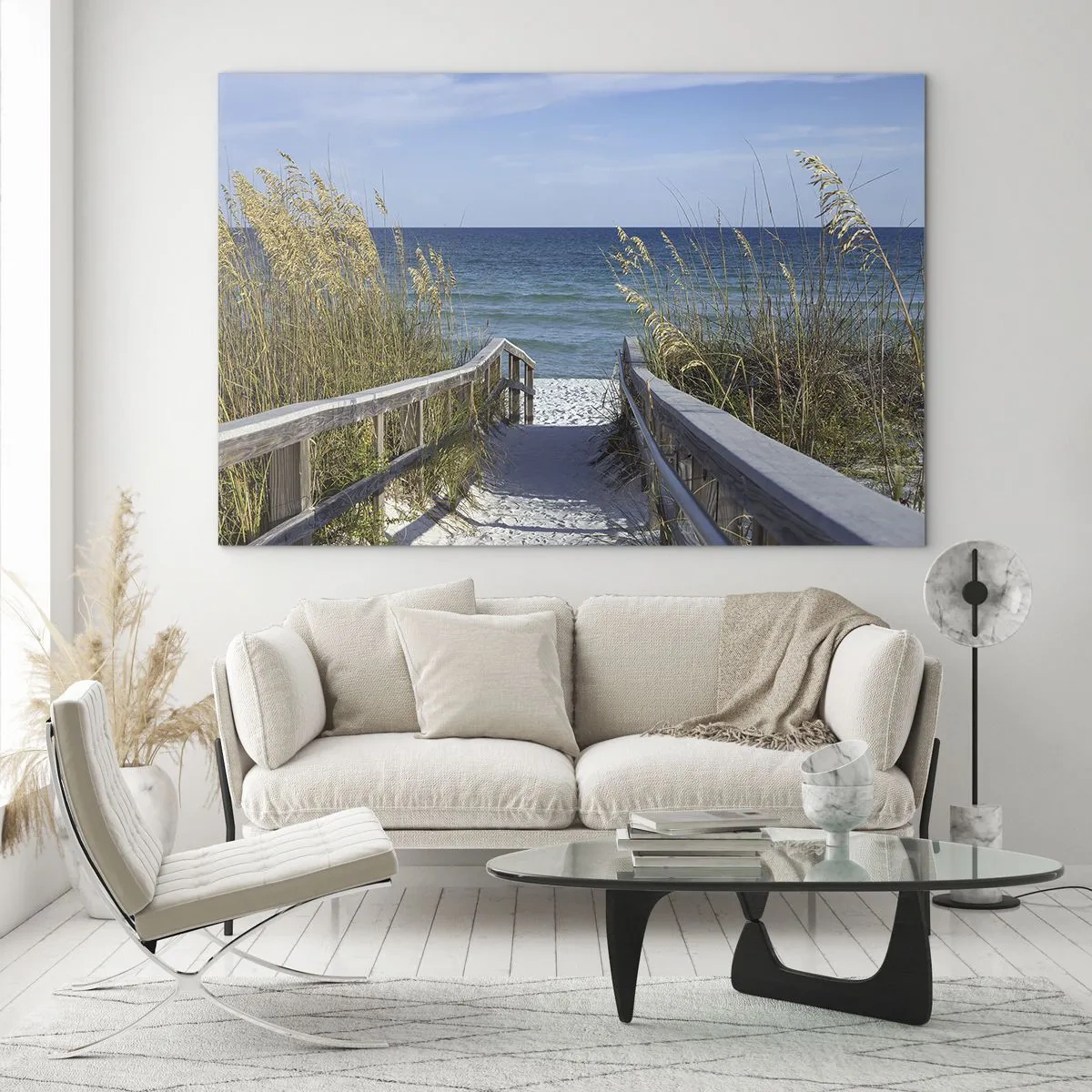 Impression sur verre - Image sur verre - Chemin vers la plage avec vue sur la mer - 100x70cm - Au soleil, sous le vent - Décoration murale moderne pour le salon et la chambre ARTTOR