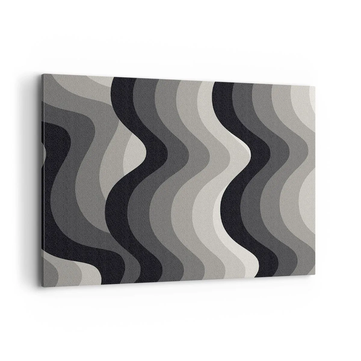 Impression sur toile - Image sur toile - Motifs ondulés noirs et blancs dans des tons de gris - 120x80cm - Vague après vague - Décoration murale moderne pour le salon et la chambre ARTTOR