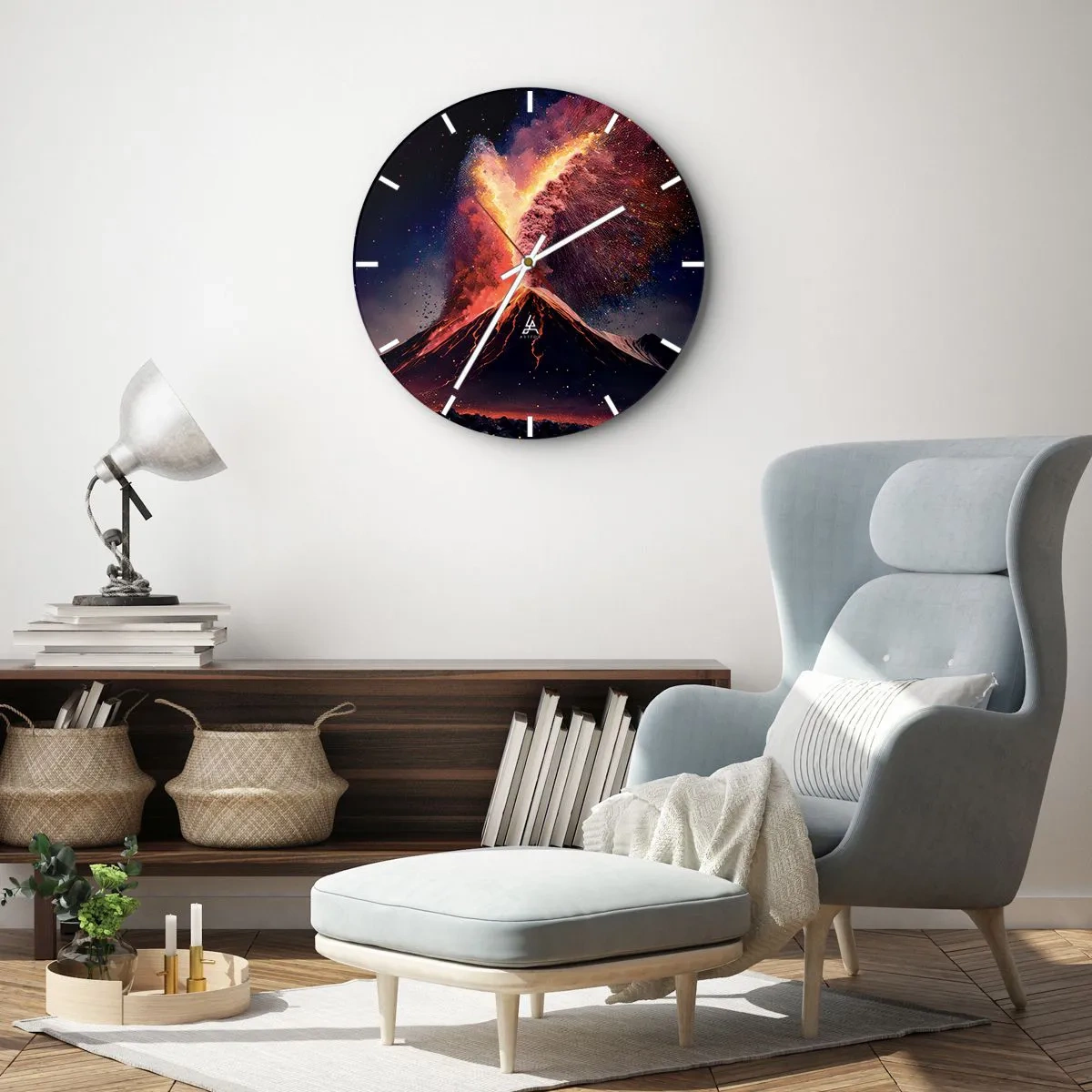 Horloge murale - Pendule murale - Éruption volcanique avec une fontaine de feu et de fumée sur fond de nuit - 30x30cm - Beauté et horreur - Décoration murale moderne pour le salon, la cuisine et la chambre ARTTOR