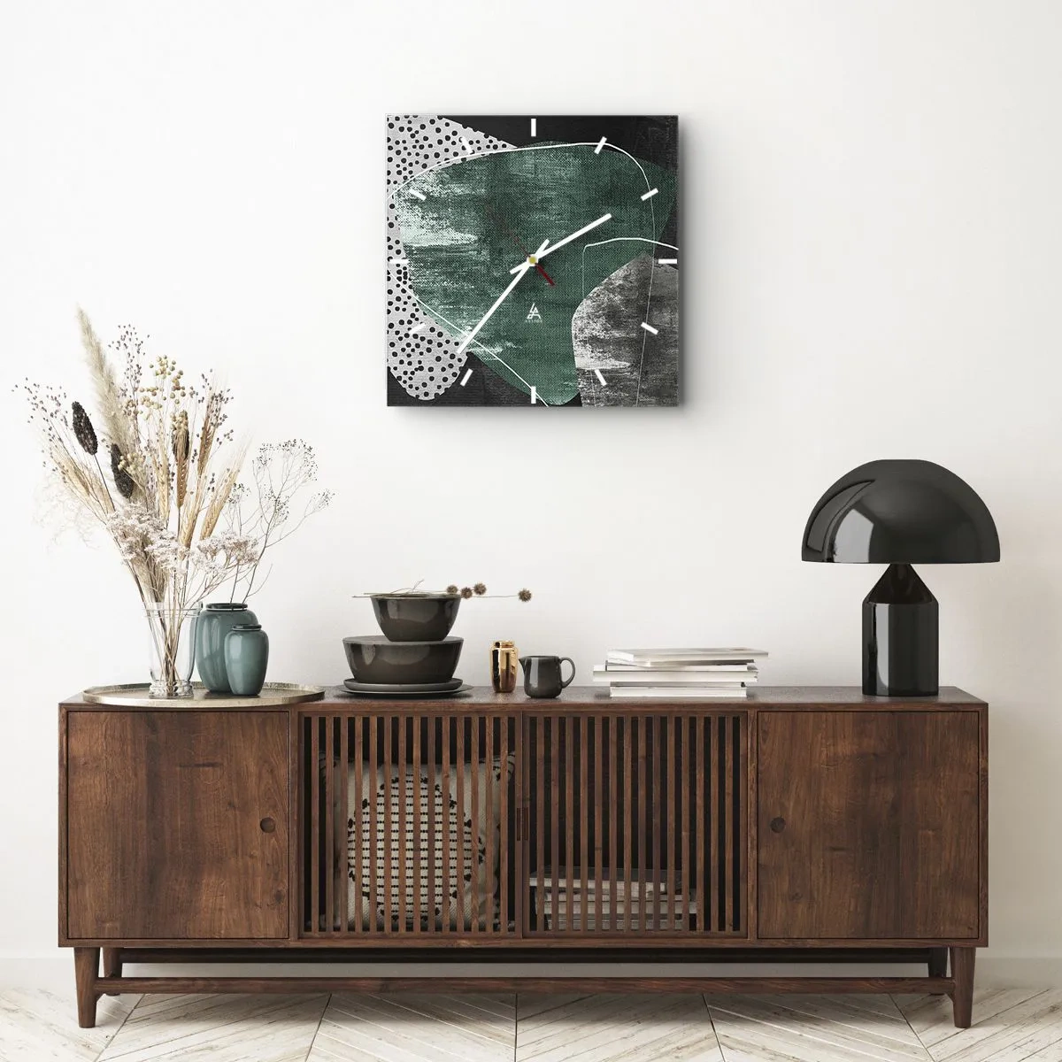 Horloge murale - Pendule murale - Abstraction colorée avec feuille d'or - 30x30 cm