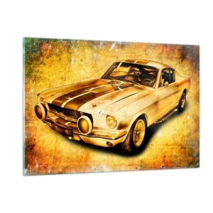 Impression sur verre - Image sur verre - Voiture de sport classique avec un arrière-plan vintage - 120x80cm - La folie des années 70 - Décoration murale moderne pour le salon et la chambre ARTTOR